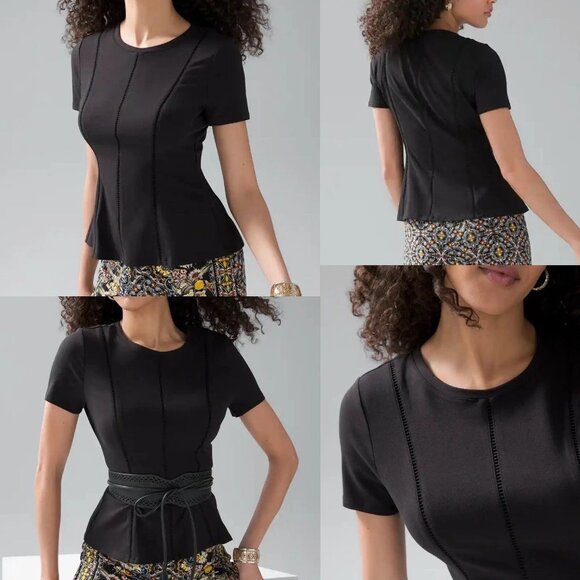 White House Black Market black structured peplum blouse size S - Picture 1 of 11
